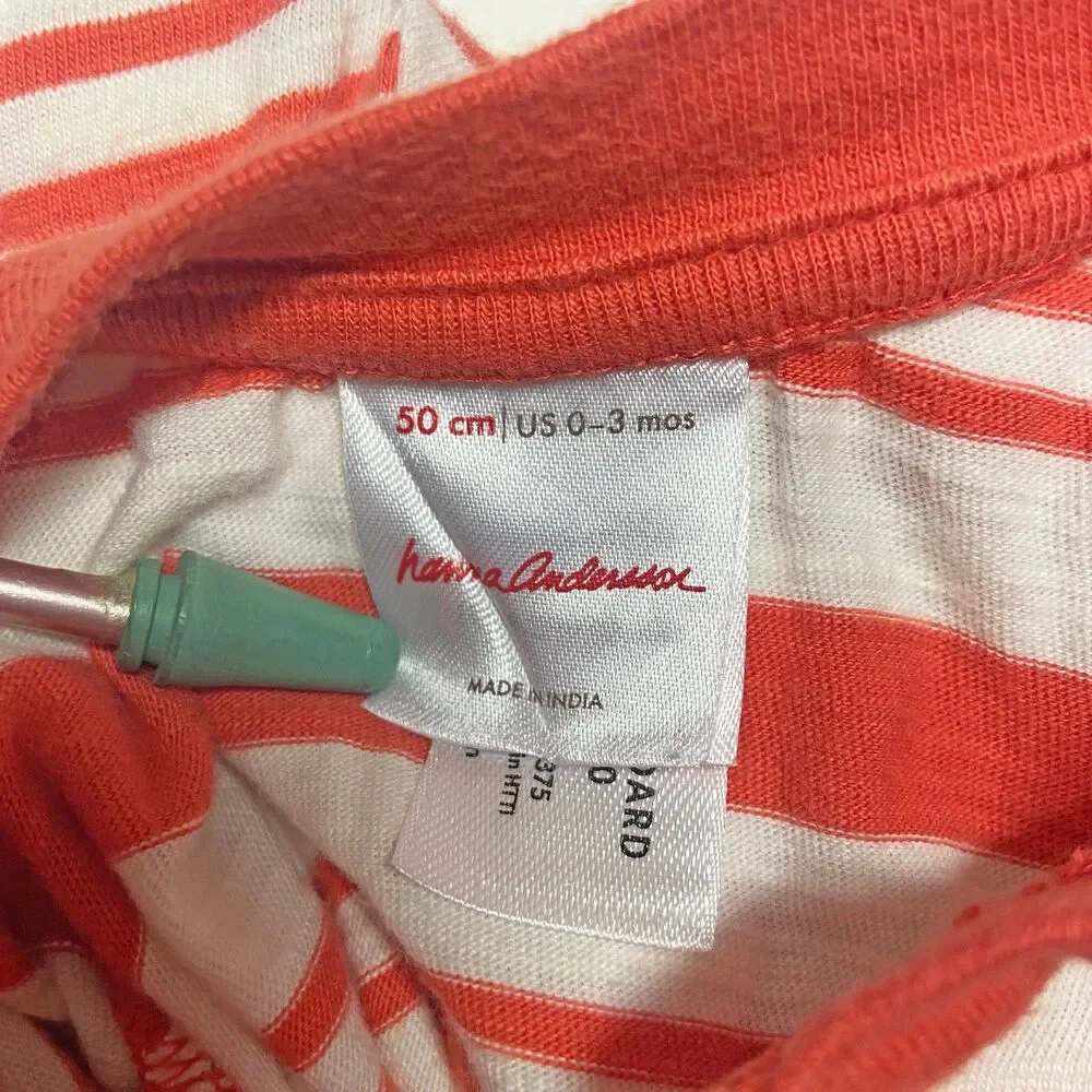 Hanna Andersson Short Sleeve Romper Size 0-3 Months Red White Stripe Slub Cotton